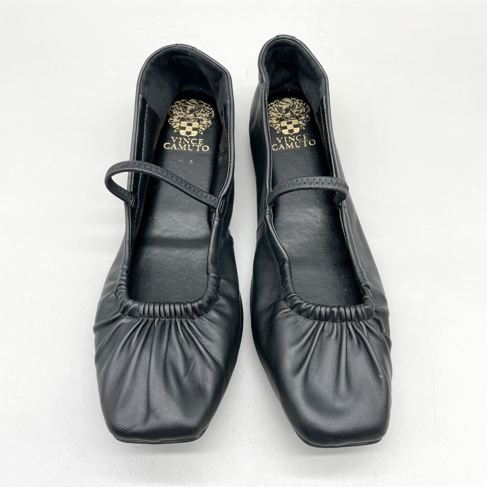 Vince Camuto 10M Square Toe Mary Jane Ballet Flats Black Leather Coquette Preppy
